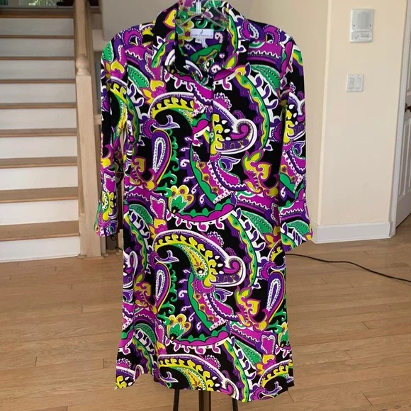 knee length dresses for ladies Mardi Gras Bamboo Twirly Long Sleeve Dress main image 1